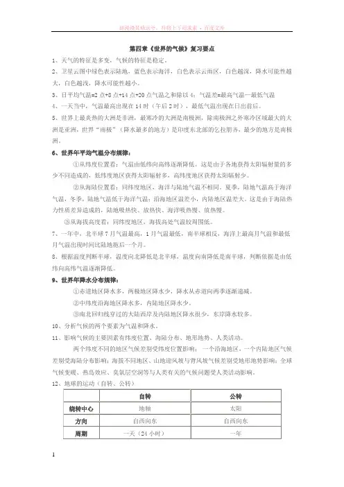 湘教版7年级上册世界的气候复习要点及经典例题讲解