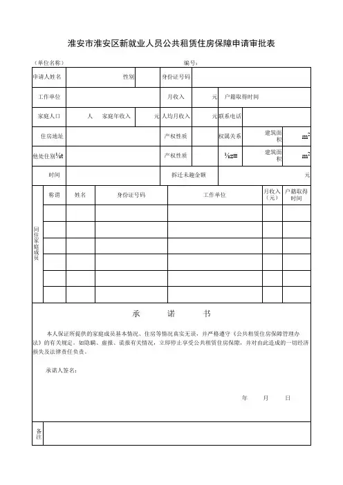 淮安市淮安区新就业人员公共租赁住房保障申请审批表