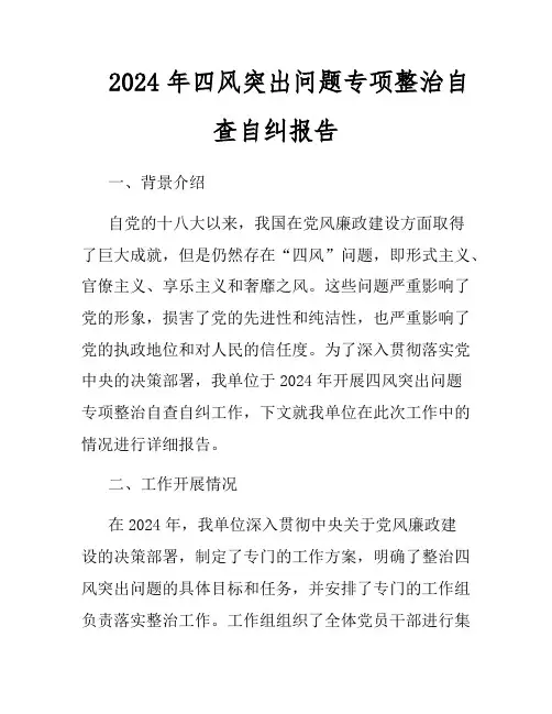 2024年四风突出问题专项整治自查自纠报告