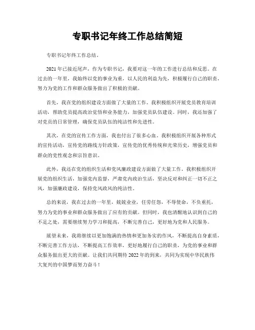 专职书记年终工作总结简短