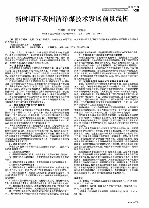 新时期下我国洁净煤技术发展前景浅析