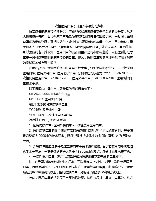 一次性医用口罩设计生产参数标准解析
