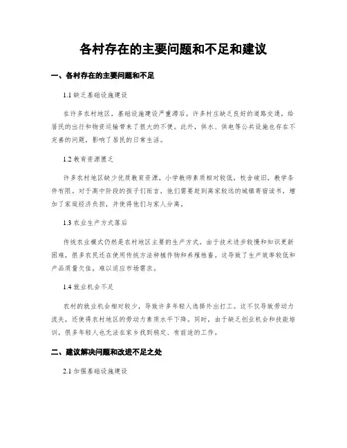 各村存在的主要问题和不足和建议