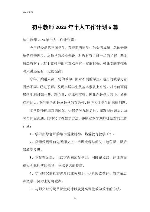 初中教师2023年个人工作计划6篇