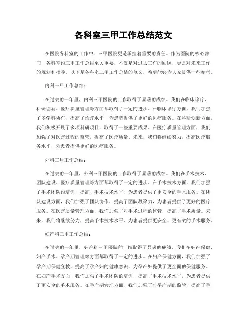 各科室三甲工作总结范文