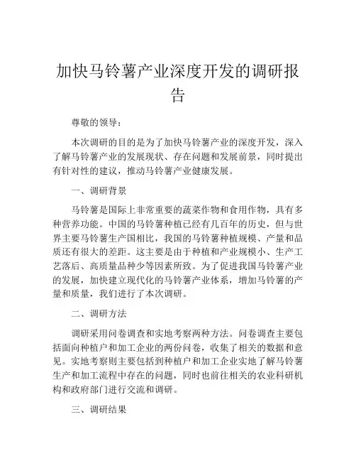 加快马铃薯产业深度开发的调研报告