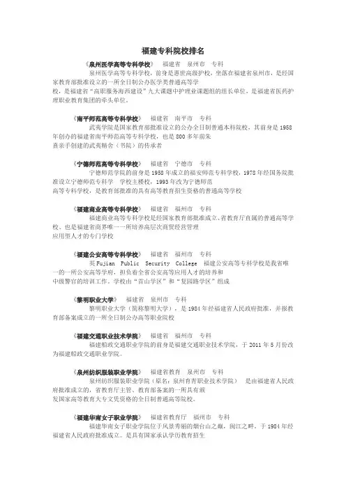 福建专科院校排名