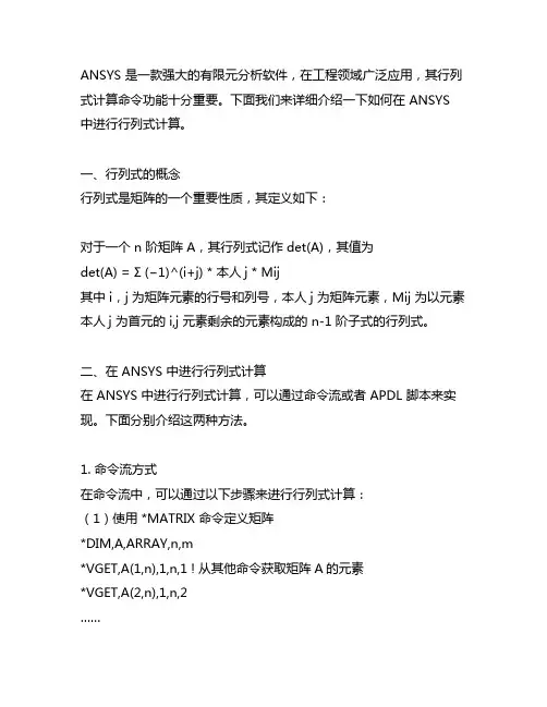 ansys 行列式计算 命令