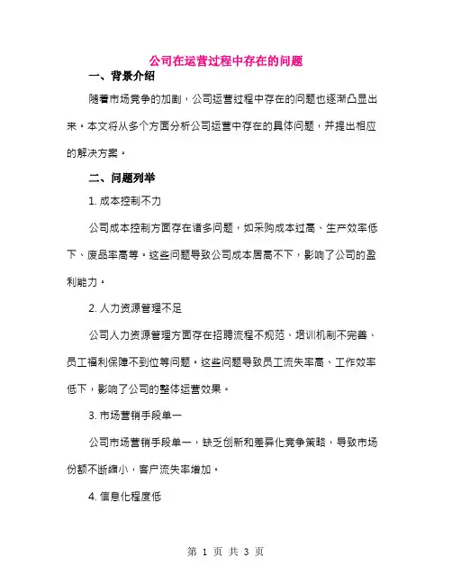 公司在运营过程中存在的问题