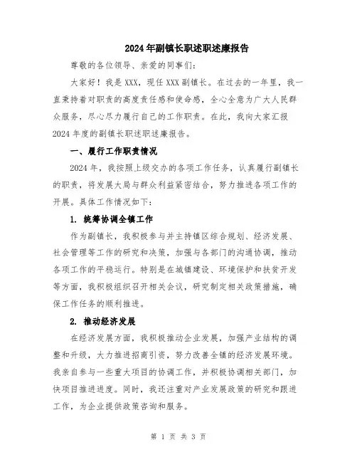 2024年副镇长职述职述廉报告