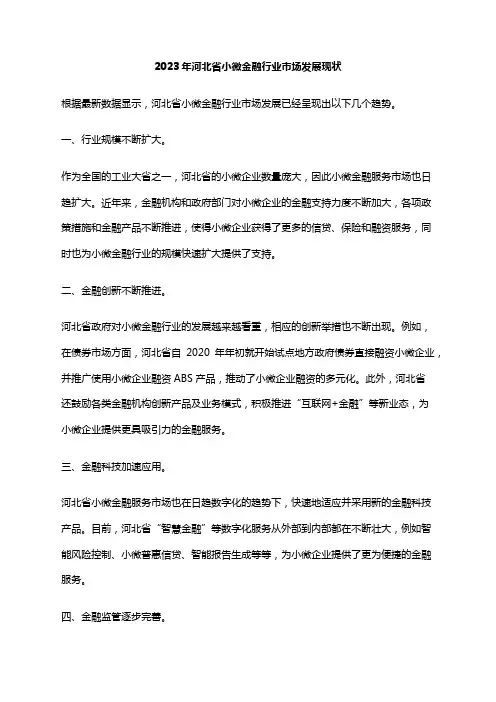 2023年河北省小微金融行业市场发展现状