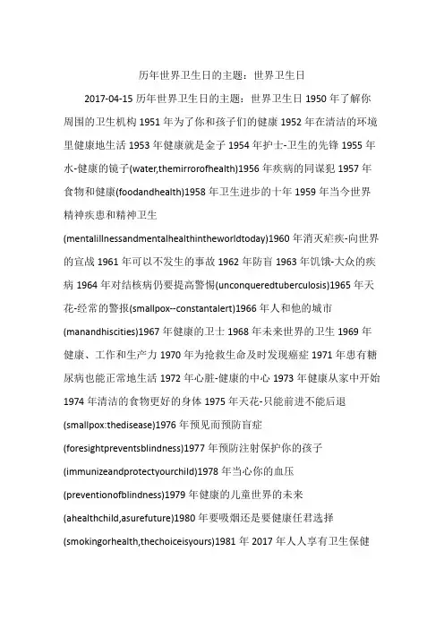 历年世界卫生日的主题：世界卫生日