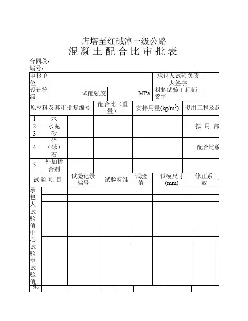 原材料配合比审批表