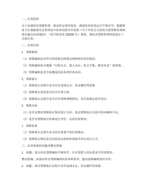 医院预算管理制度自查报告