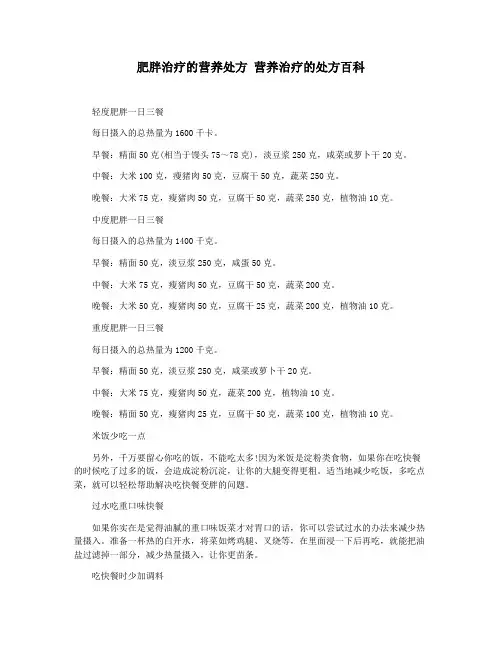 肥胖治疗的营养处方 营养治疗的处方百科