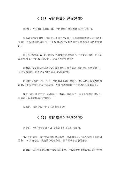 《13岁的故事》好词好句