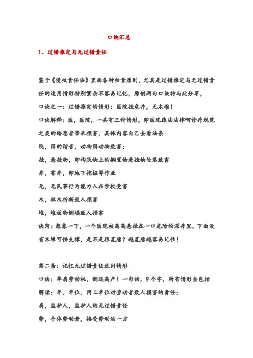侵权责任法快速记忆口诀