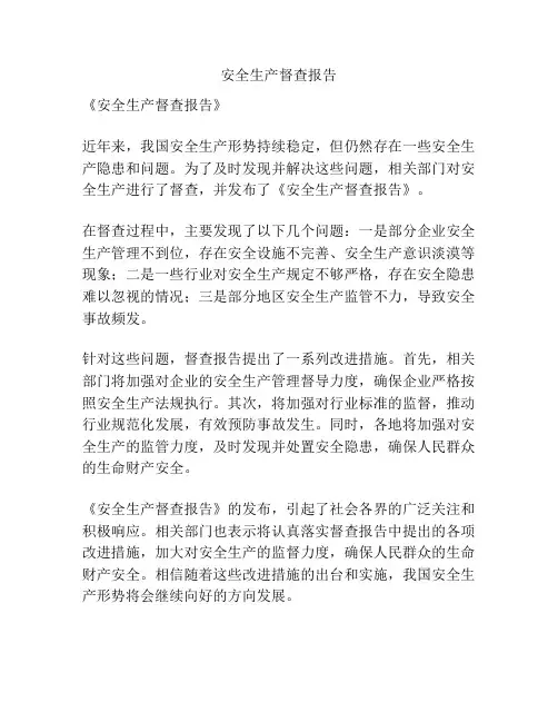 安全生产督查报告