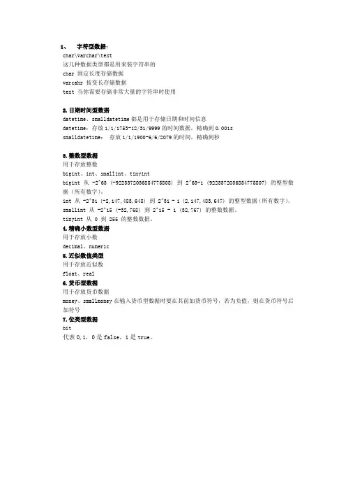 数据库常用的数据类型