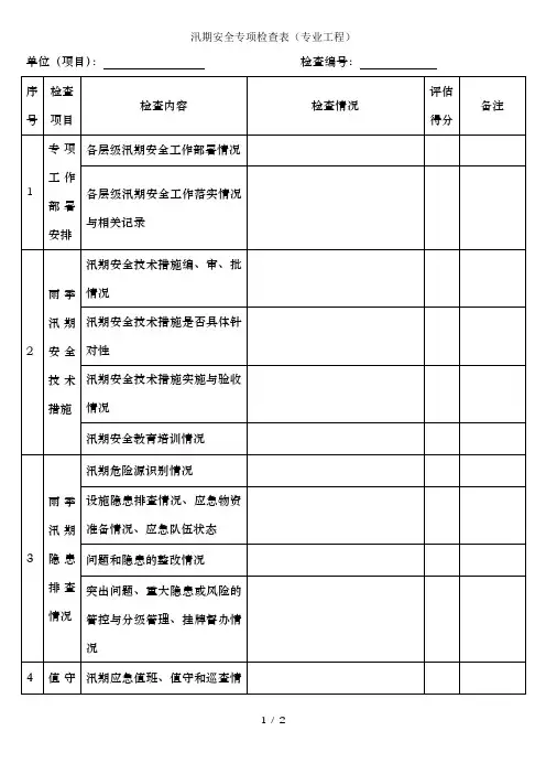 汛期安全专项检查表