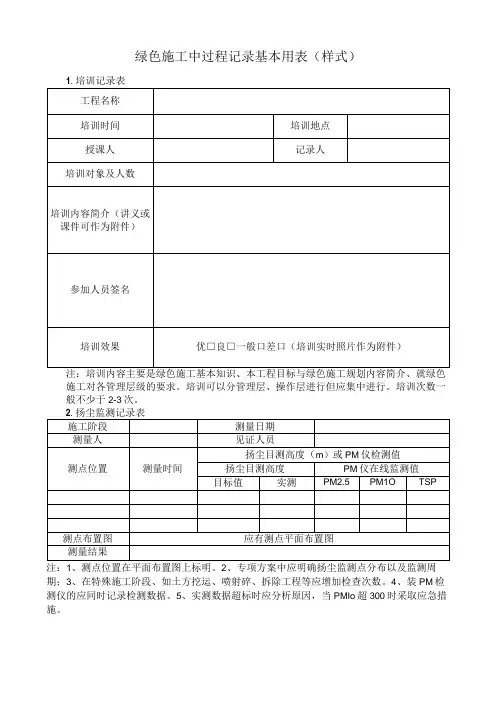 绿色施工中过程记录基本用表(样式)