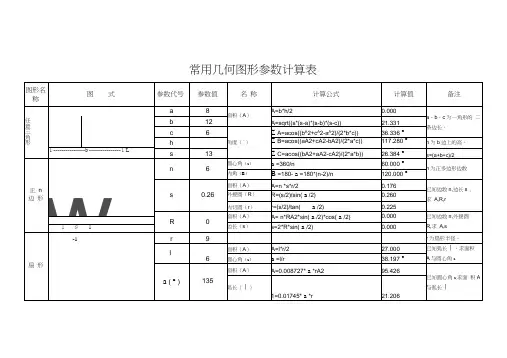 常用几何图形参数计算表