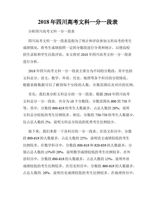 2018年四川高考文科一分一段表