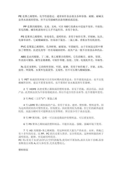 常见塑料的属性