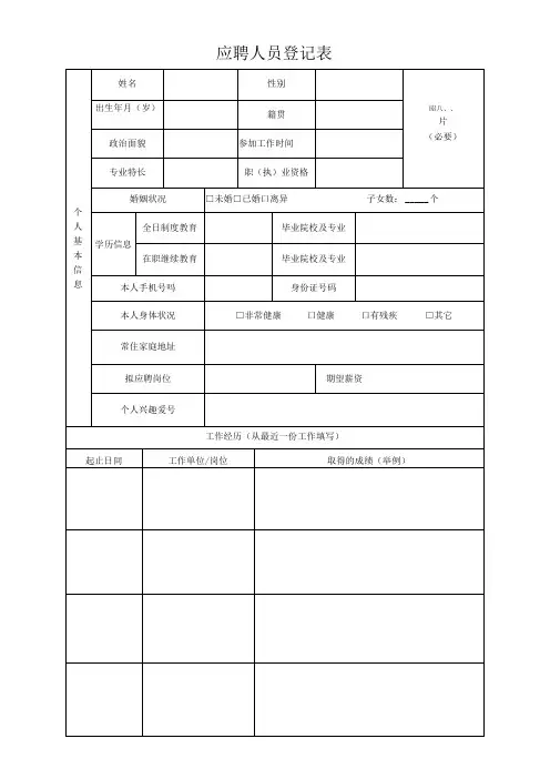 应聘人员登记表