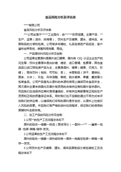 食品风险分析及评估表