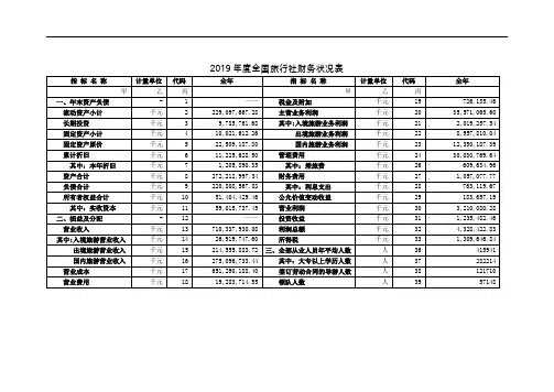 2019年度全国旅行社财务状况表