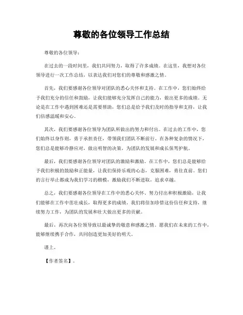 尊敬的各位领导工作总结