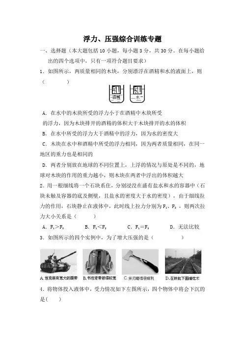 浮力、压强综合训练专题word版(带答案)