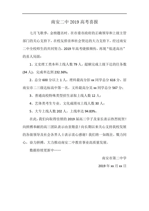 南安二中2019高考喜报
