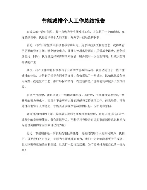 节能减排个人工作总结报告