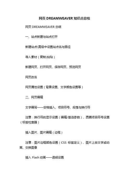 网页DREAMWEAVER知识点总结
