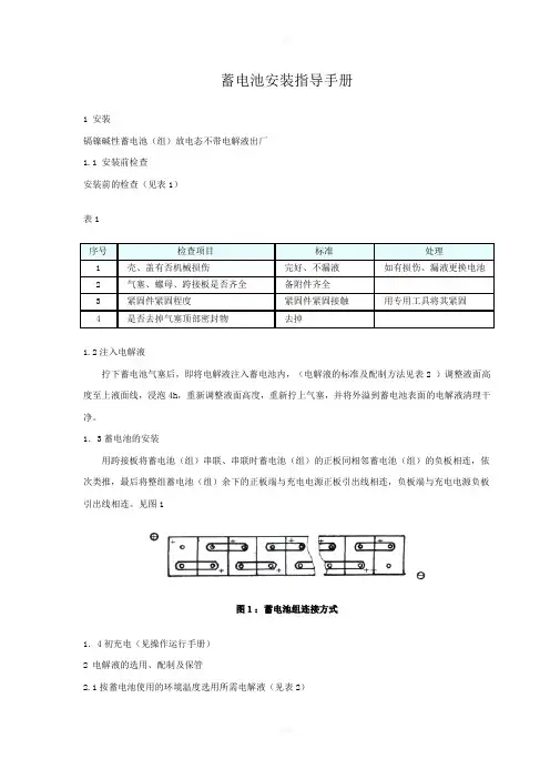 镉镍碱性蓄电池安装运行维护指导手册