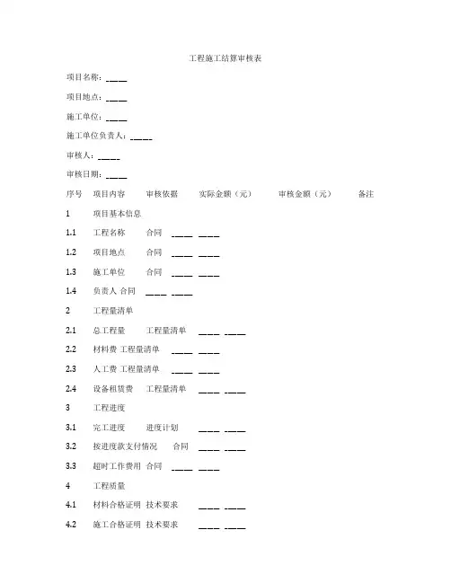 工程施工结算审核表