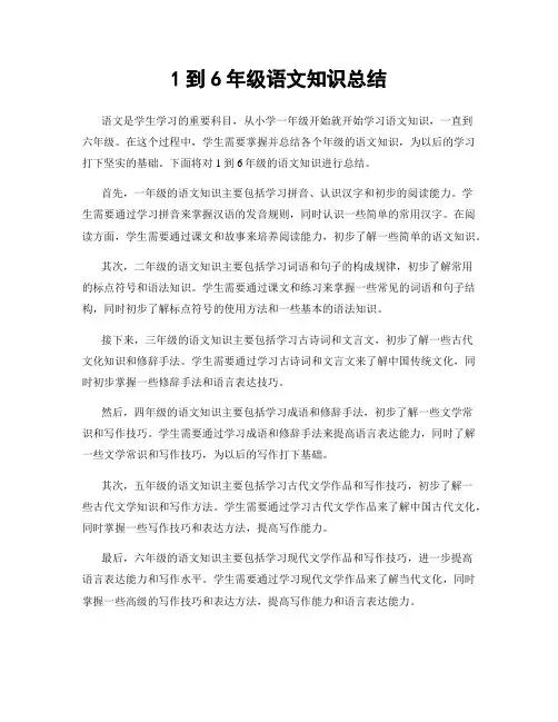 1到6年级语文知识总结
