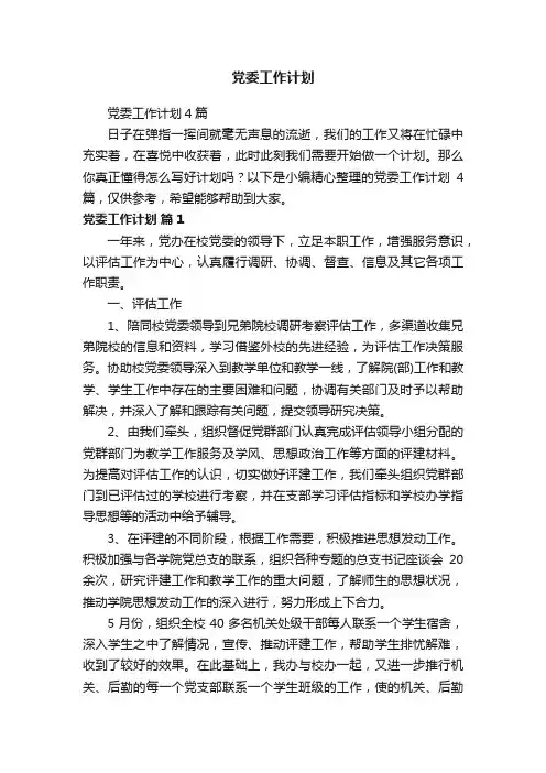 党委工作计划4篇