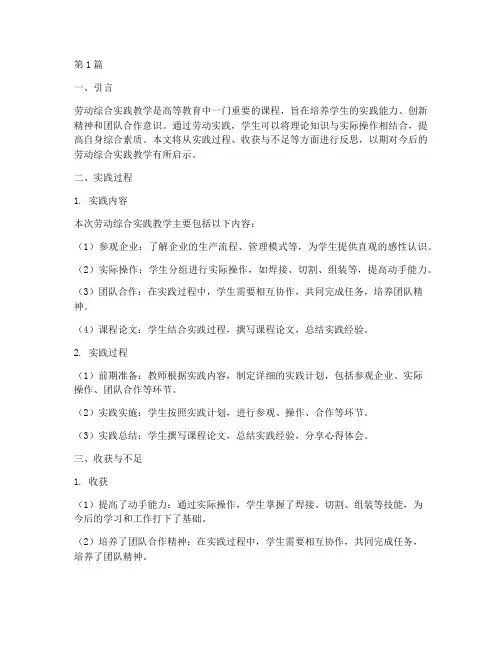 劳动综合实践教学反思(3篇)