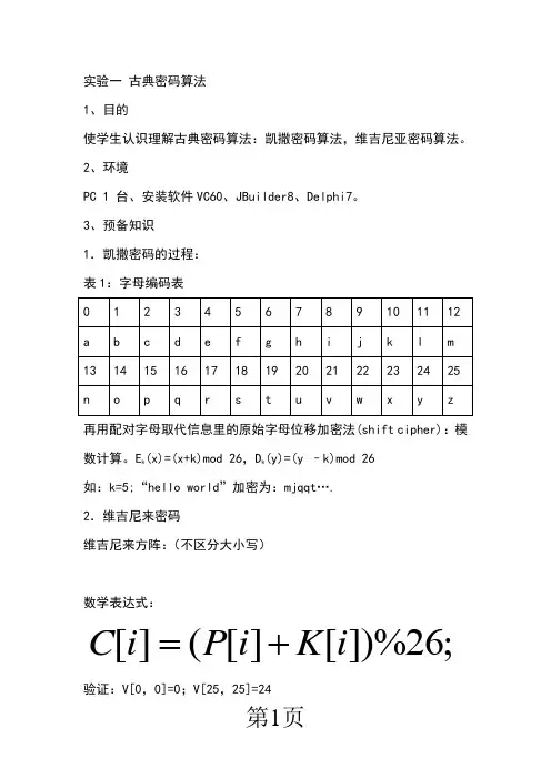 实验一 古典密码算法