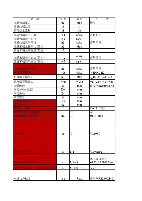 过热蒸汽管道压降温降计算
