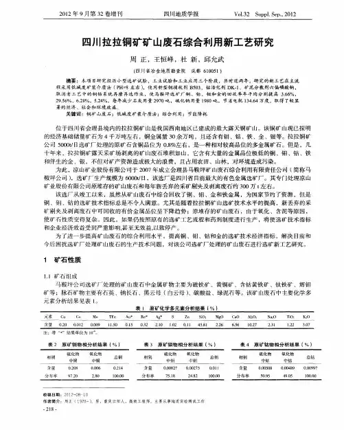 四川拉拉铜矿矿山废石综合利用新工艺研究