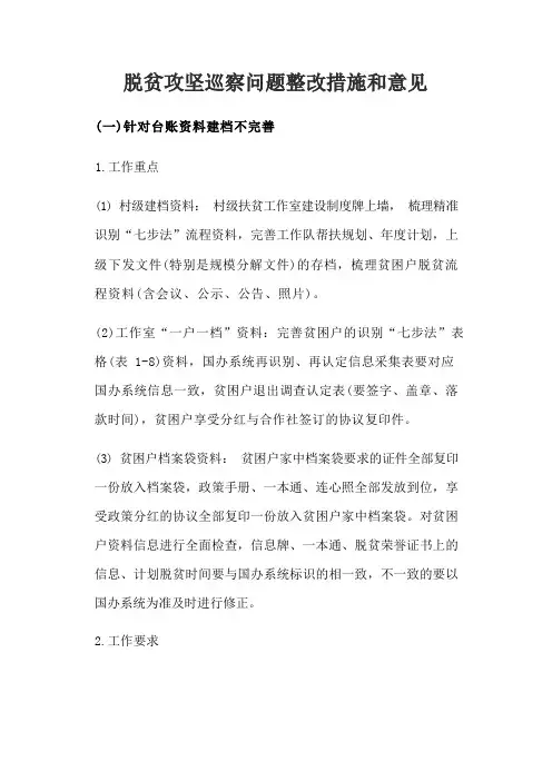 脱贫攻坚巡察问题整改措施和意见