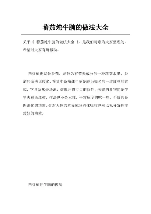 蕃茄炖牛腩的做法大全