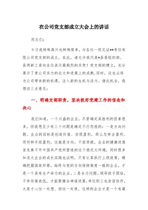 在公司党支部成立大会上的讲话 (2)
