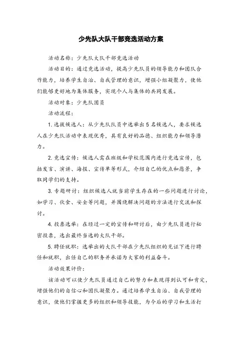 少先队大队干部竞选活动方案