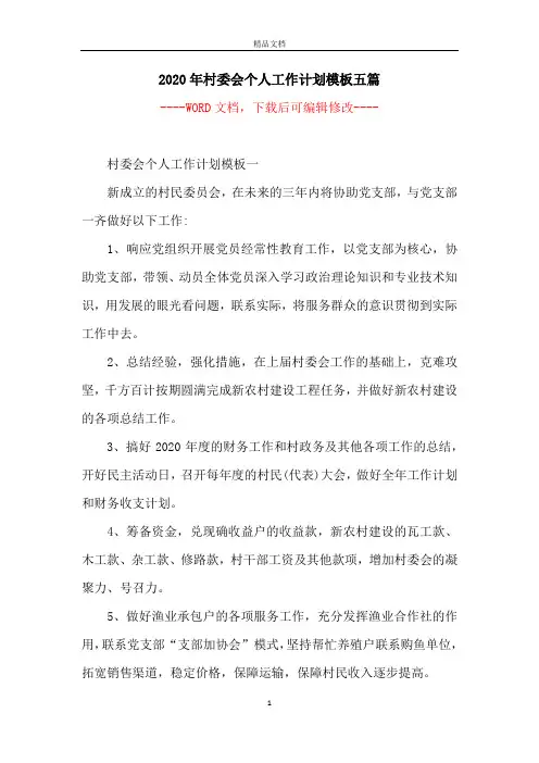 2020年村委会个人工作计划模板五篇