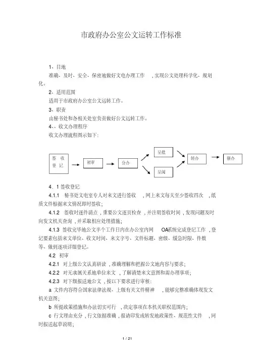 市政府办公室公文运转工作标准
